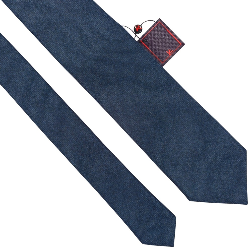 ISAIA 100% Cashmere Tie Solid Navy Blue Woven Necktie Made in Italy NWT